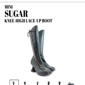 Fluevog Mini Sugar Knee High Lace Up Boot RARE Size 6.5 Blue Leather Corset Goth